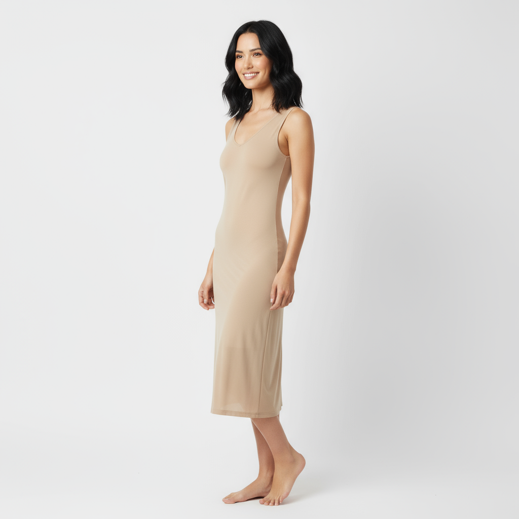 Lange huidskleurige onderjurk